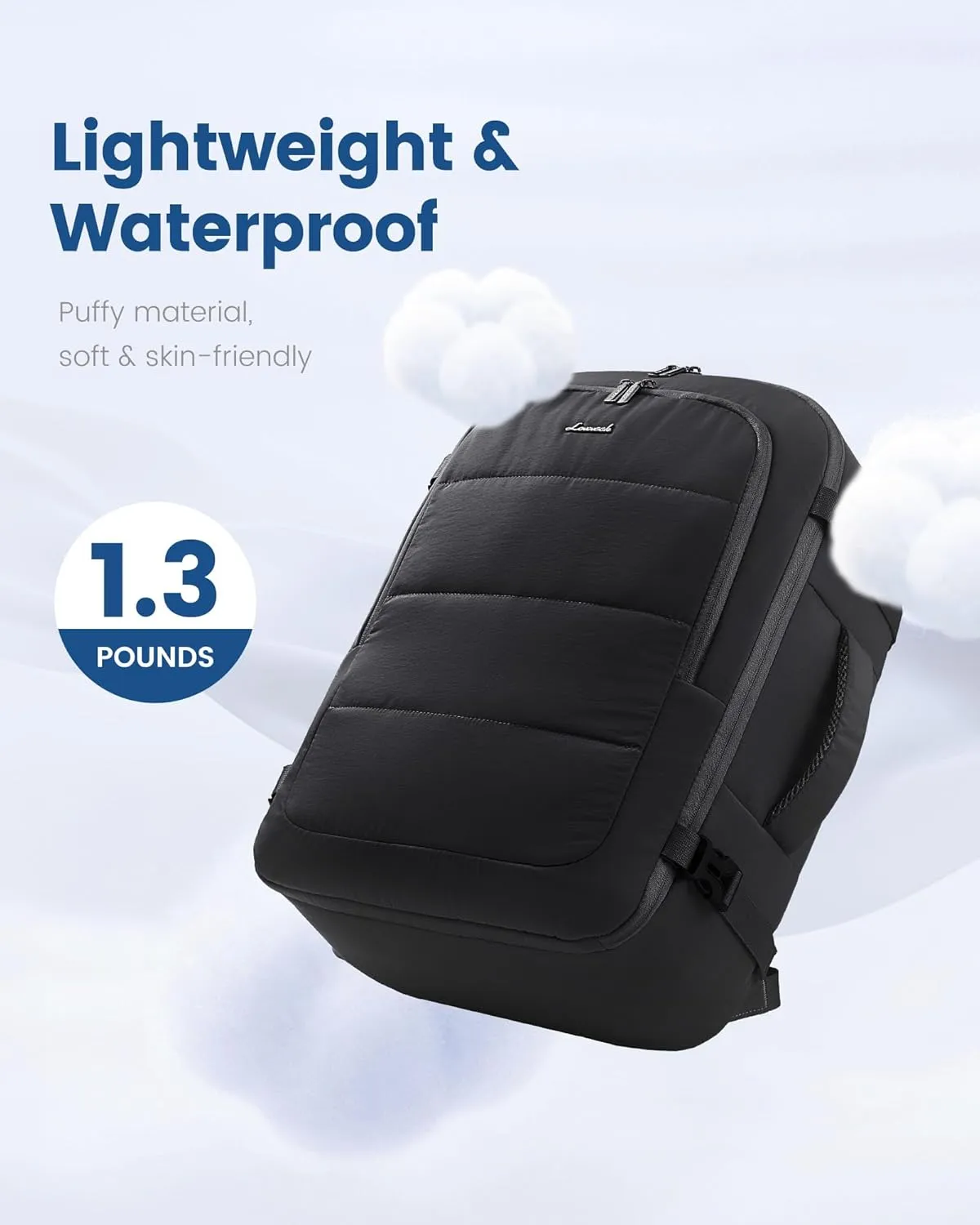 LOVEVOOK Travel Backpack for Women Men, 40L Lightweight Puffy Flight Approved Carry On Backpack Fits 17'' Laptop, TSA Personal Item Travel Bag, Waterproof Weekender Trip Work Luggage Daypack, Black