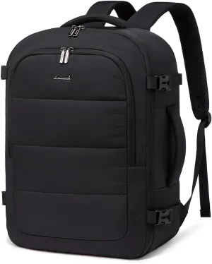 LOVEVOOK Travel Backpack for Women Men, 40L Lightweight Puffy Flight Approved Carry On Backpack Fits 17'' Laptop, TSA Personal Item Travel Bag, Waterproof Weekender Trip Work Luggage Daypack, Black