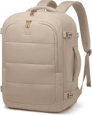 LOVEVOOK Travel Backpack for Women Men, 40L Lightweight Puffy Flight Approved Carry On Backpack Fits 17'' Laptop, TSA Personal Item Travel Bag, Waterproof Weekender Trip Work Luggage Daypack, Khaki