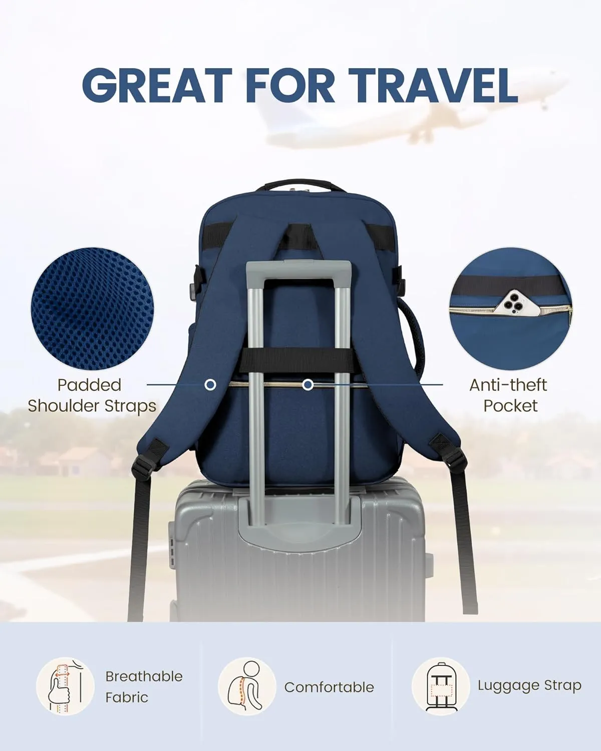 LOVEVOOK Travel Backpack for Women Men as Personal Item Flight Approved, 40L Luggage Carry On Backpack, 17.3inch Large Laptop Backpack Waterproof Outdoor Sports with 3 Packing Cubes,Blue green-Black
