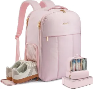 LOVEVOOK Travel Backpack for Women with Shoe Compartment, Puffer Carry on Backpack Flight Approved 40L Personal Item Travel Bag Fits 17inch Laptop, Waterproof Lightweight Bags with 3 Packing Cubes