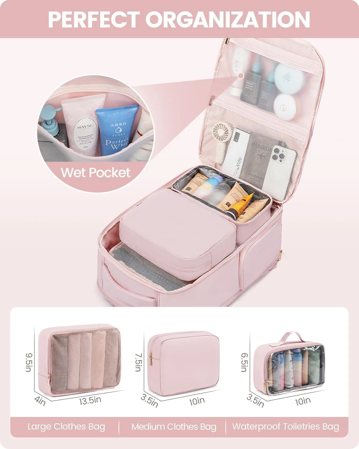 LOVEVOOK Travel Backpack for Women with Shoe Compartment, Puffer Carry on Backpack Flight Approved 40L Personal Item Travel Bag Fits 17inch Laptop, Waterproof Lightweight Bags with 3 Packing Cubes