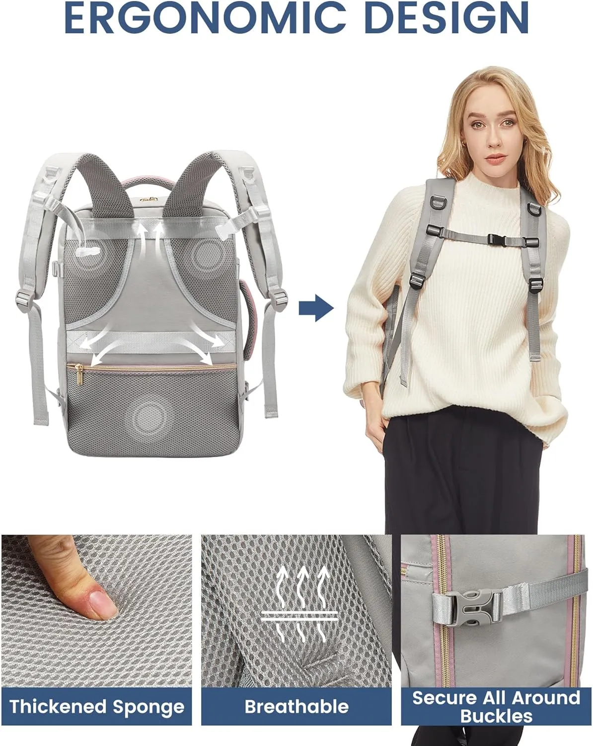 LOVEVOOK Travel Backpack For Women,40L Carry On Backpack Flight Approved,TSA Personal Item Travel Bag Fits 17 Inch Laptop,Business Weekender Overnight Daypack with Toiletry Bag and Cube