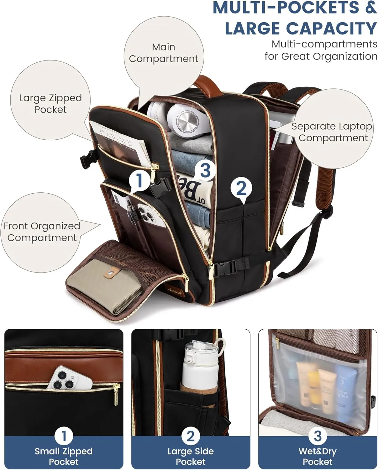 LOVEVOOK Travel Backpack For Women,40L Carry On Backpack Flight Approved,TSA Personal Item Travel Bag Fits 17 Inch Laptop,Business Weekender Overnight Daypack with Toiletry Bag and Cube