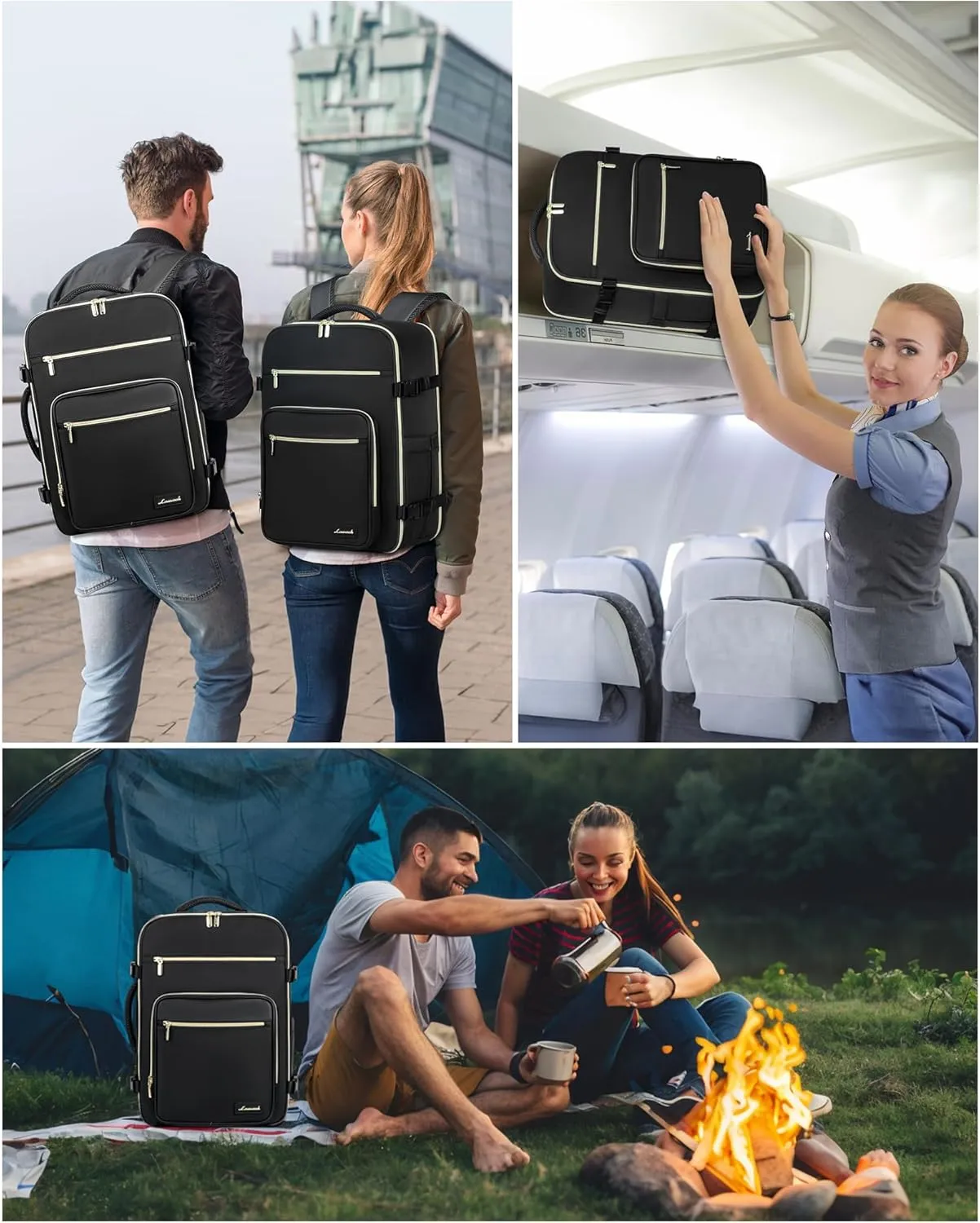LOVEVOOK Travel Backpack For Women,40L Carry On Backpack Flight Approved,TSA Personal Item Travel Bag Fits 17 Inch Laptop,Business Weekender Overnight Daypack with Toiletry Bag and Cube,Black