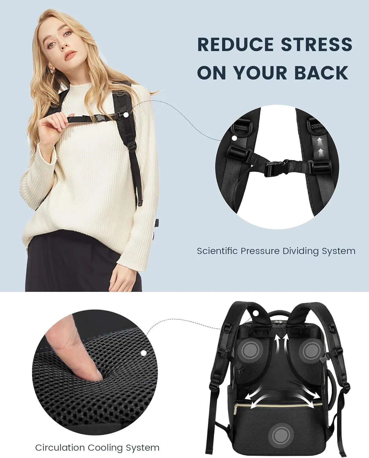 LOVEVOOK Travel Backpack For Women,40L Carry On Backpack Flight Approved,TSA Personal Item Travel Bag Fits 17 Inch Laptop,Business Weekender Overnight Daypack with Toiletry Bag and Cube,Black
