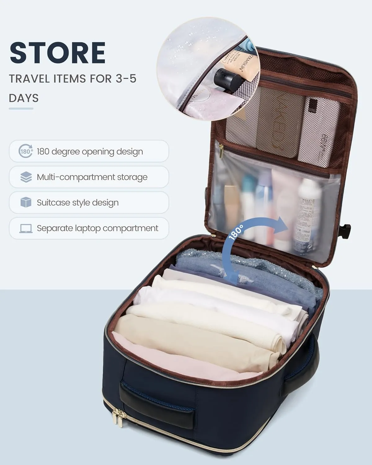 LOVEVOOK Travel Backpack For Women,40L Carry On Backpack Flight Approved,TSA Personal Item Travel Bag Fits 17 Inch Laptop,Business Weekender Overnight Daypack with Toiletry Bag and Cube,Dark Blue