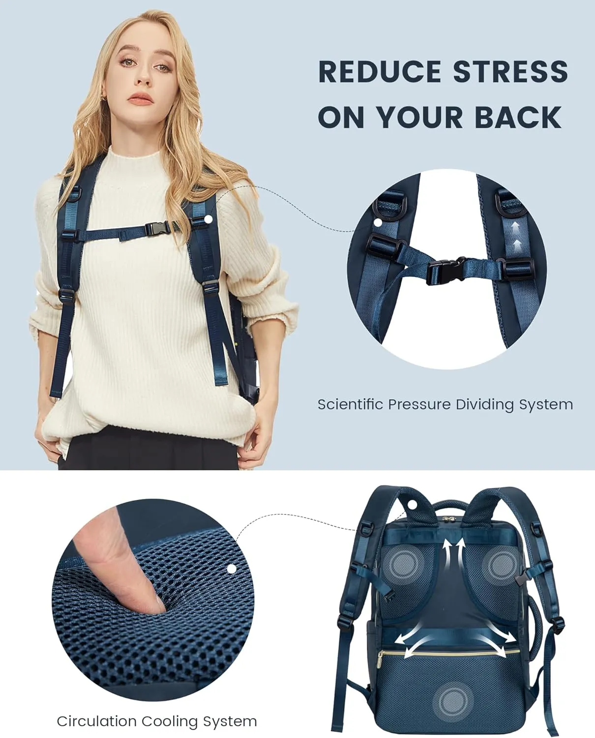 LOVEVOOK Travel Backpack For Women,40L Carry On Backpack Flight Approved,TSA Personal Item Travel Bag Fits 17 Inch Laptop,Business Weekender Overnight Daypack with Toiletry Bag and Cube,Dark Blue