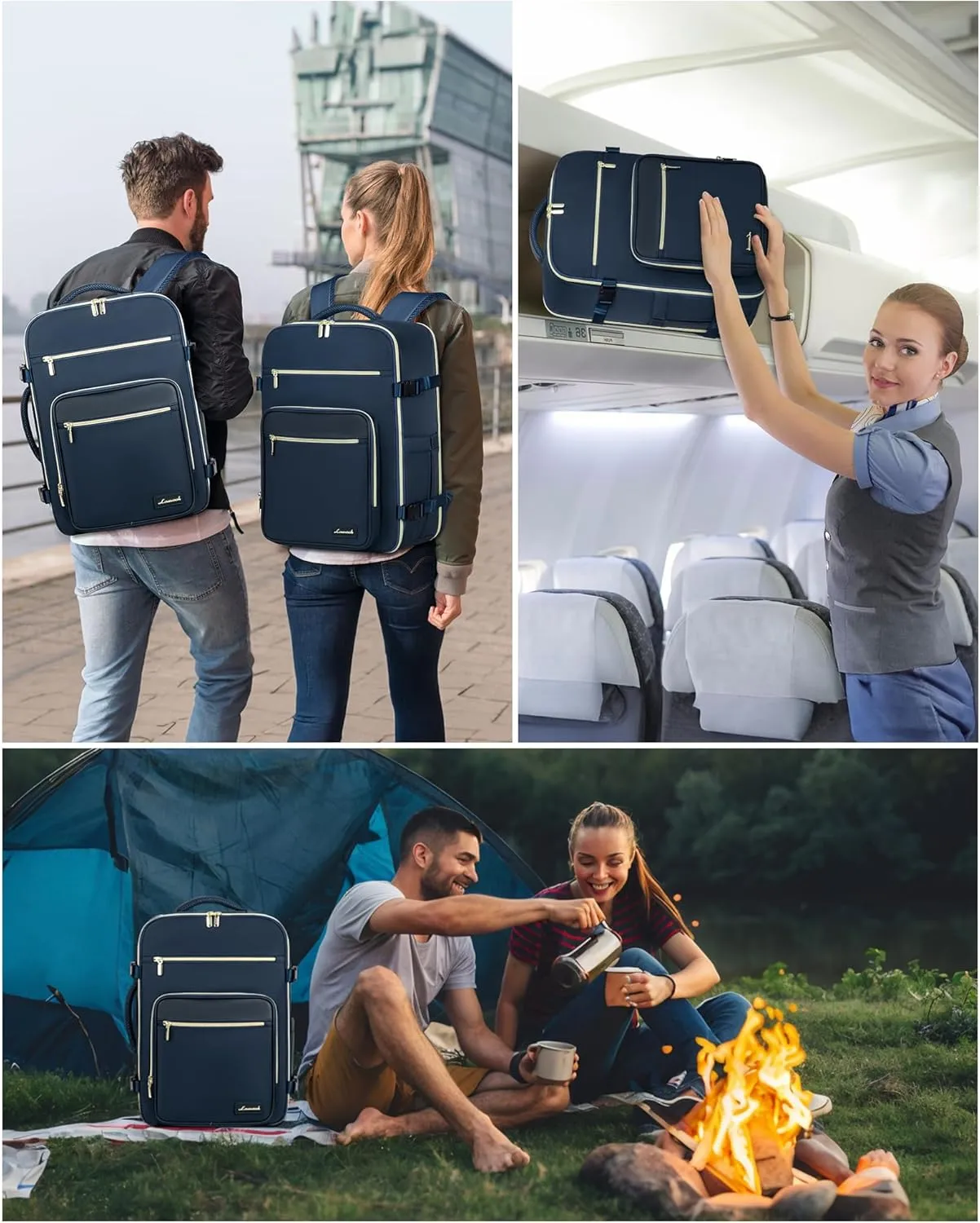 LOVEVOOK Travel Backpack For Women,40L Carry On Backpack Flight Approved,TSA Personal Item Travel Bag Fits 17 Inch Laptop,Business Weekender Overnight Daypack with Toiletry Bag and Cube,Dark Blue