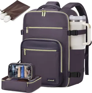 LOVEVOOK Travel Backpack For Women,40L Carry On Backpack Flight Approved,TSA Personal Item Travel Bag Fits 17 Inch Laptop,Business Weekender Overnight Daypack with Toiletry Bag and Cube,Light Purple