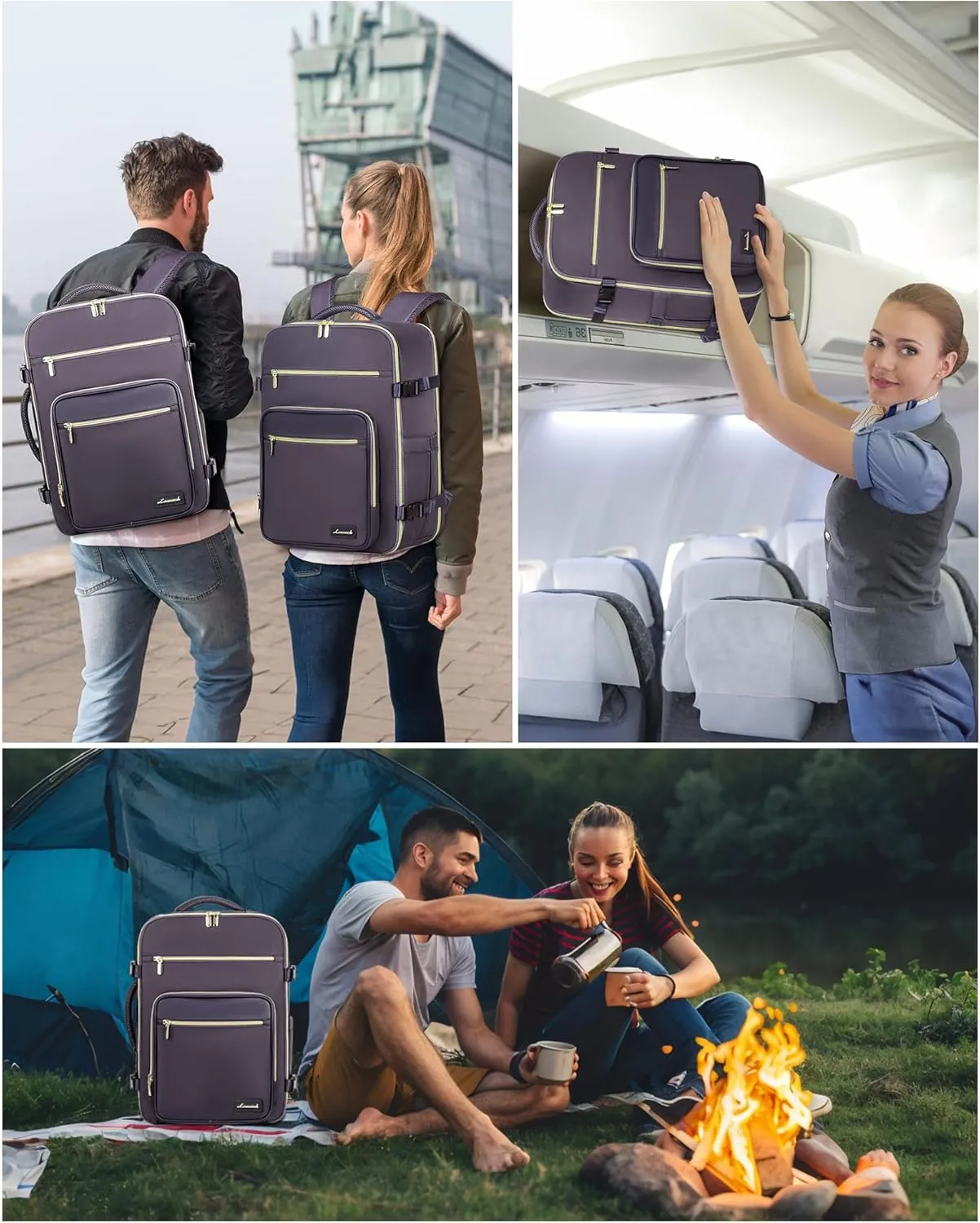 LOVEVOOK Travel Backpack For Women,40L Carry On Backpack Flight Approved,TSA Personal Item Travel Bag Fits 17 Inch Laptop,Business Weekender Overnight Daypack with Toiletry Bag and Cube,Light Purple