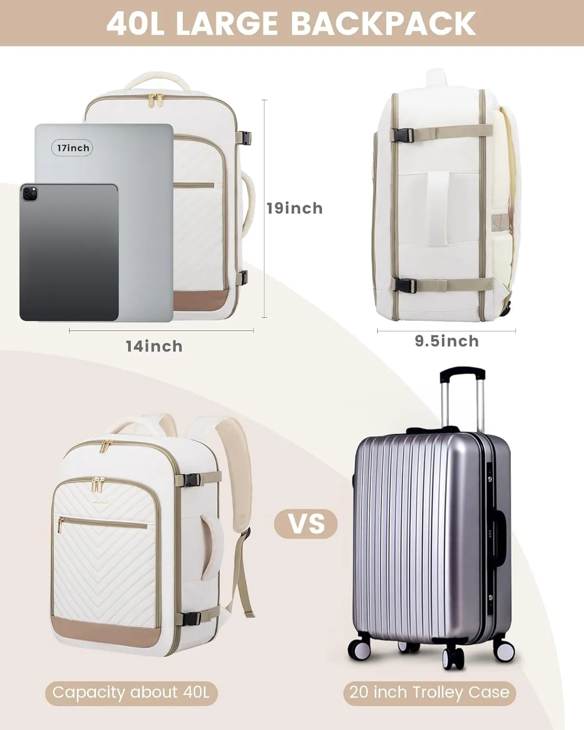 LOVEVOOK Travel Backpack For Women,40L Carry On Backpack Flight Approved,TSA Personal Item Travel Bag Fits 17 Inch Laptop,Business Weekender Overnight Daypack with Toiletry