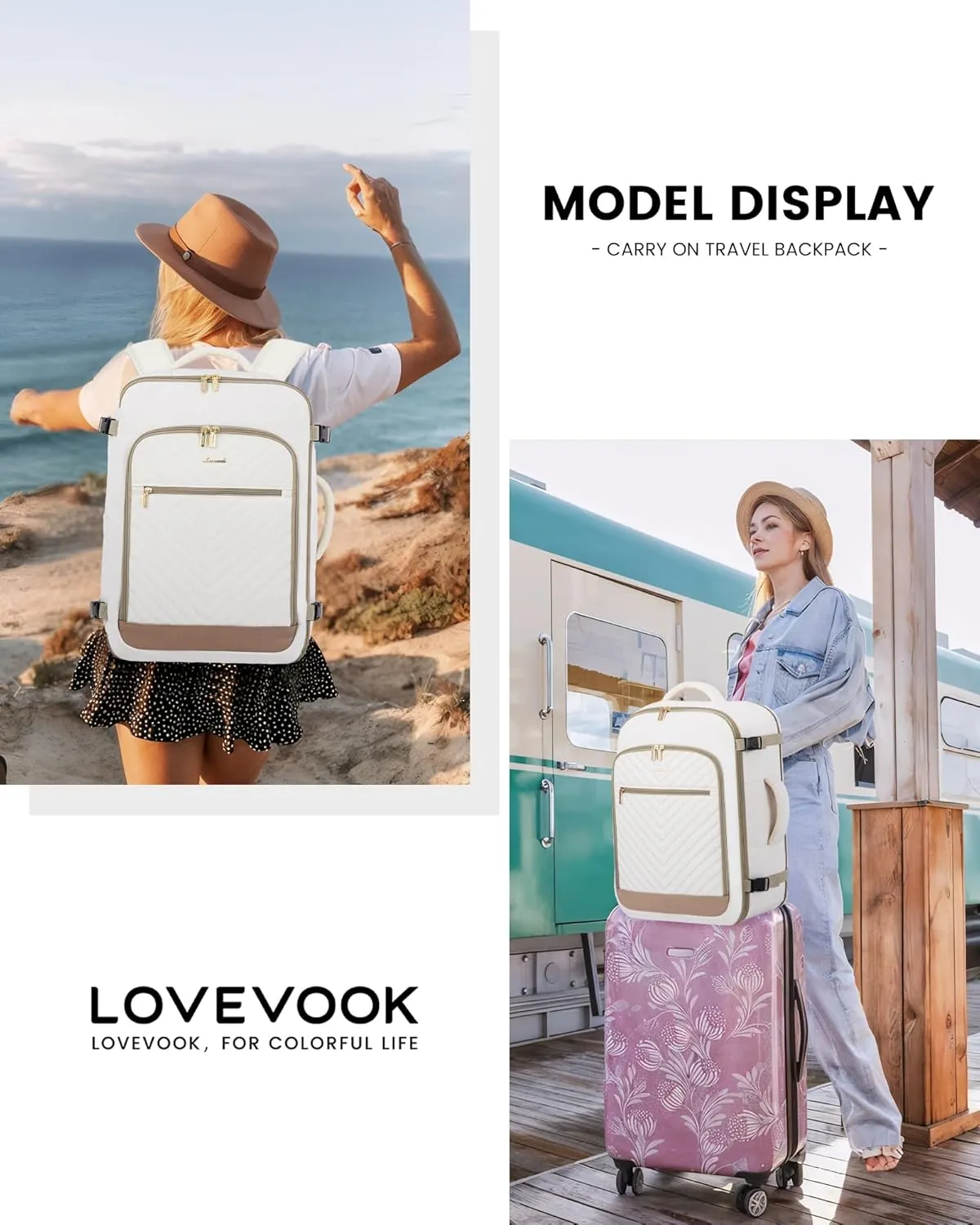 LOVEVOOK Travel Backpack For Women,40L Carry On Backpack Flight Approved,TSA Personal Item Travel Bag Fits 17 Inch Laptop,Business Weekender Overnight Daypack with Toiletry