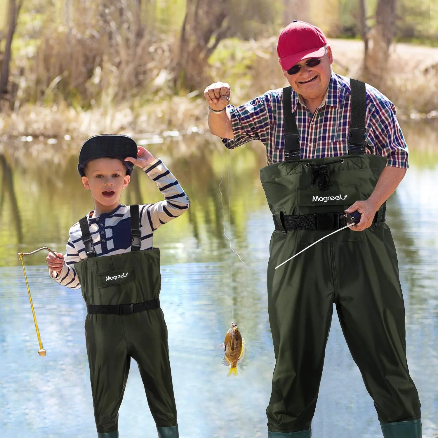Magreel Child Chest Waders Waterproof Nylon Youth Waders with Boots Fishing & Hunting Waders for Toddler Children Boys Girls
