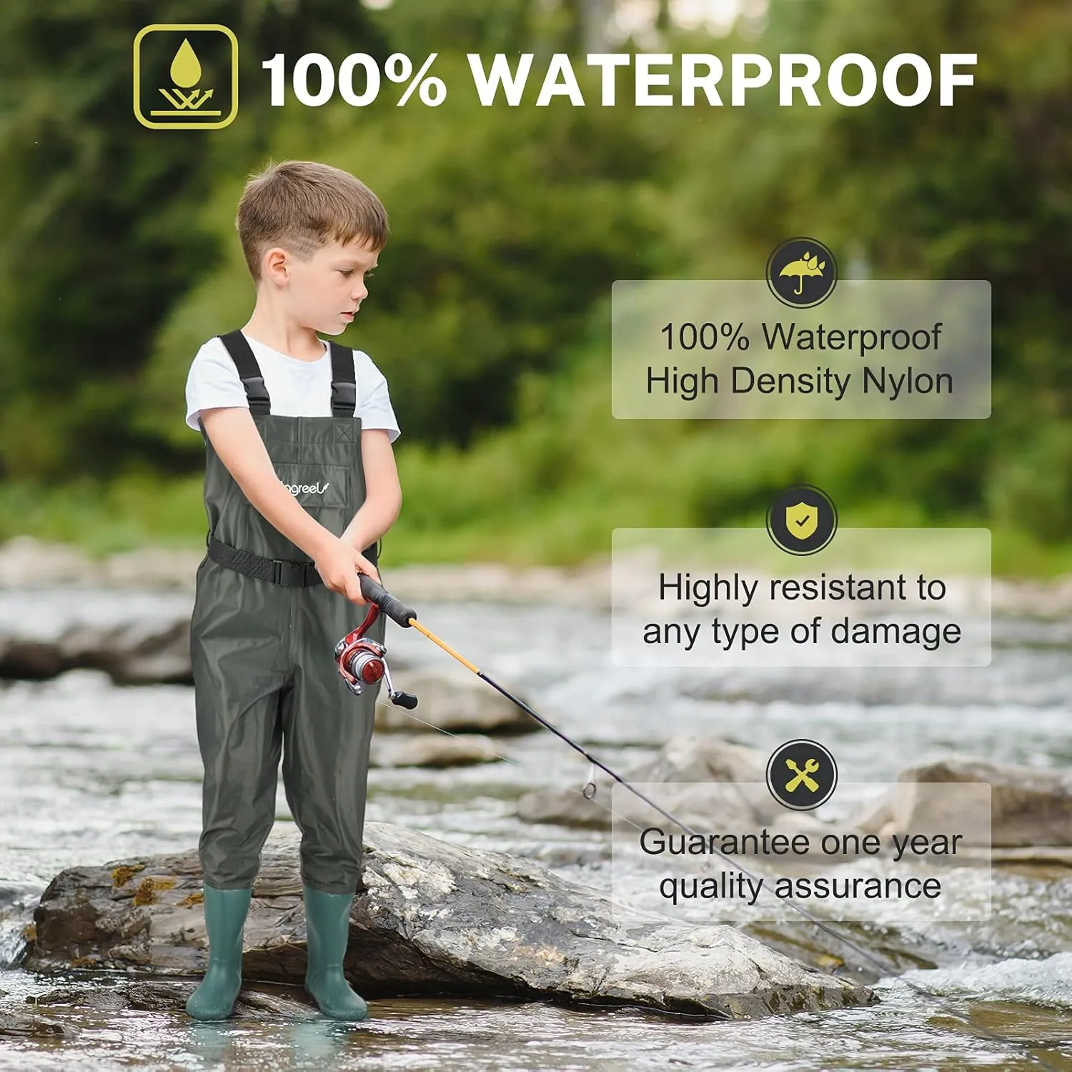 Magreel Child Chest Waders Waterproof Nylon Youth Waders with Boots Fishing & Hunting Waders for Toddler Children Boys Girls