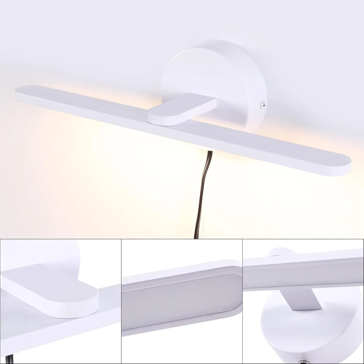 MantoLite Plug in Vanity Lighting Fixtures, White 16inch LED Wall Lights Fixtures, Bathroom Over Mirror Lamp Modern Home Bedside Lamp Picture Sconces, 12W 3000K White Make-up Mirror Front Lamp