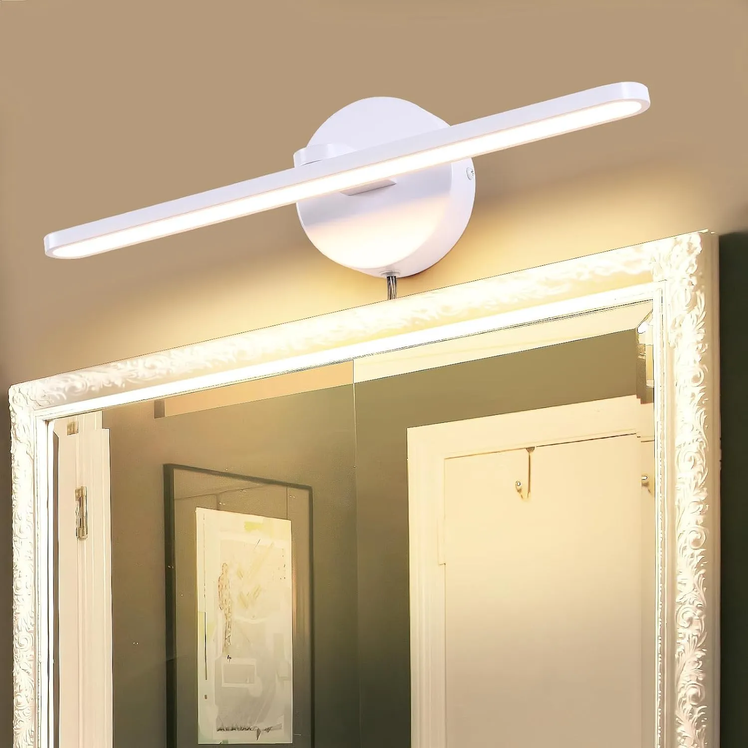 MantoLite Plug in Vanity Lighting Fixtures, White 16inch LED Wall Lights Fixtures, Bathroom Over Mirror Lamp Modern Home Bedside Lamp Picture Sconces, 12W 3000K White Make-up Mirror Front Lamp