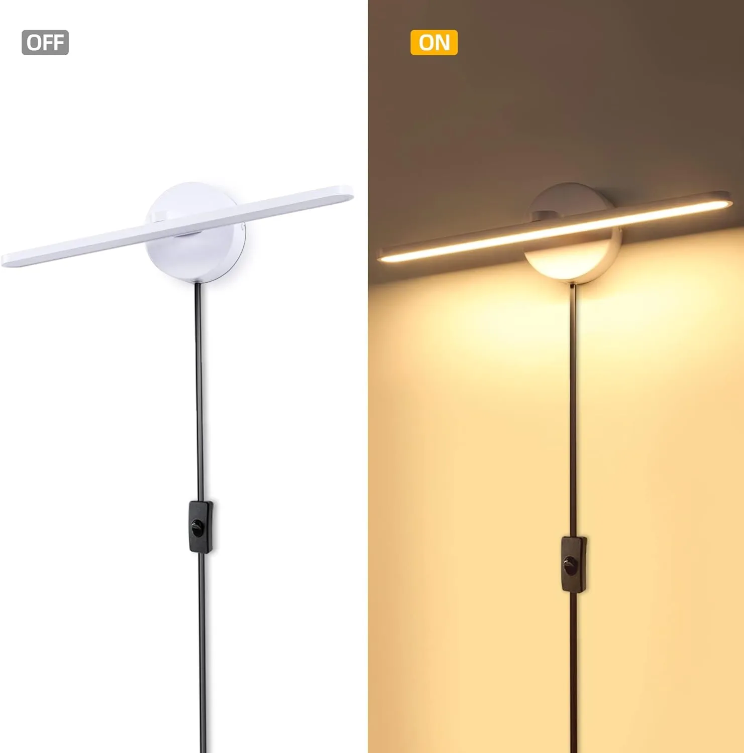 MantoLite Plug in Vanity Lighting Fixtures, White 16inch LED Wall Lights Fixtures, Bathroom Over Mirror Lamp Modern Home Bedside Lamp Picture Sconces, 12W 3000K White Make-up Mirror Front Lamp