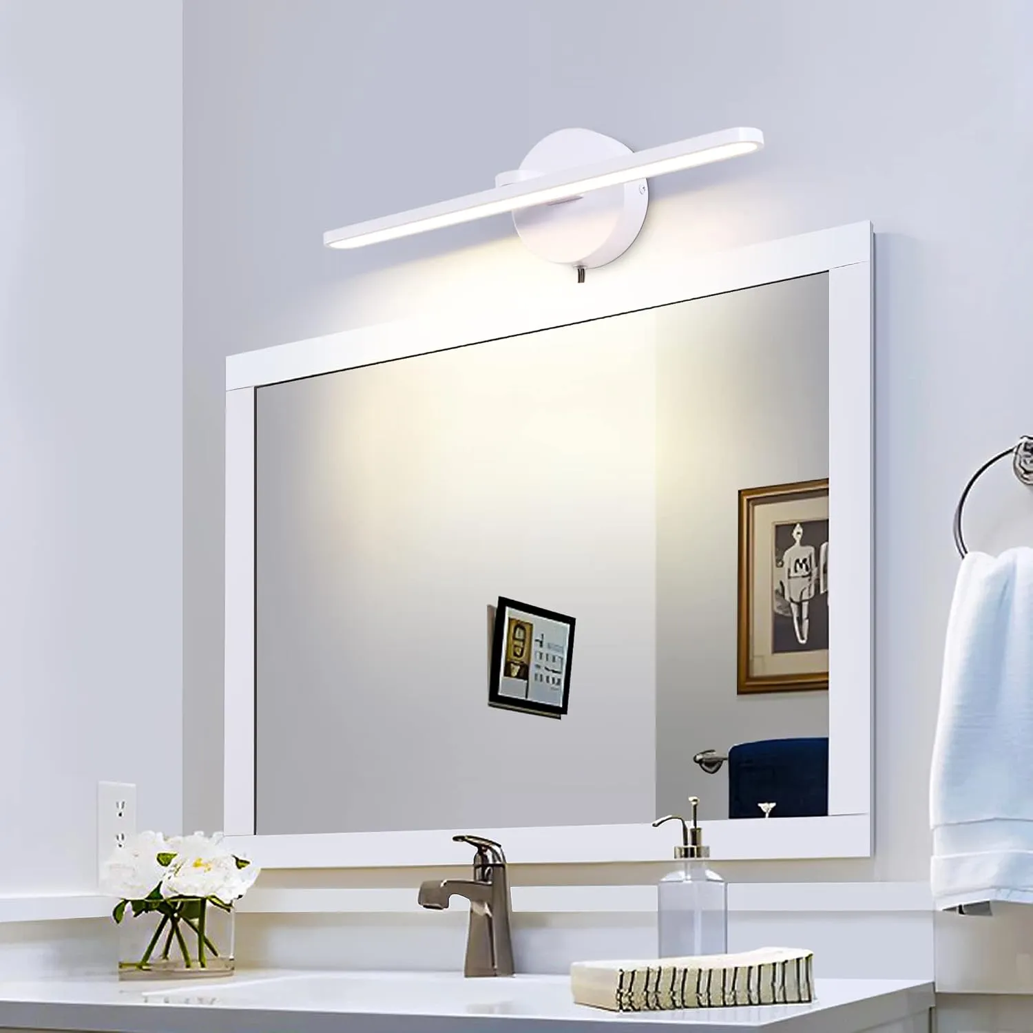 MantoLite Plug in Vanity Lighting Fixtures, White 16inch LED Wall Lights Fixtures, Bathroom Over Mirror Lamp Modern Home Bedside Lamp Picture Sconces, 12W 3000K White Make-up Mirror Front Lamp