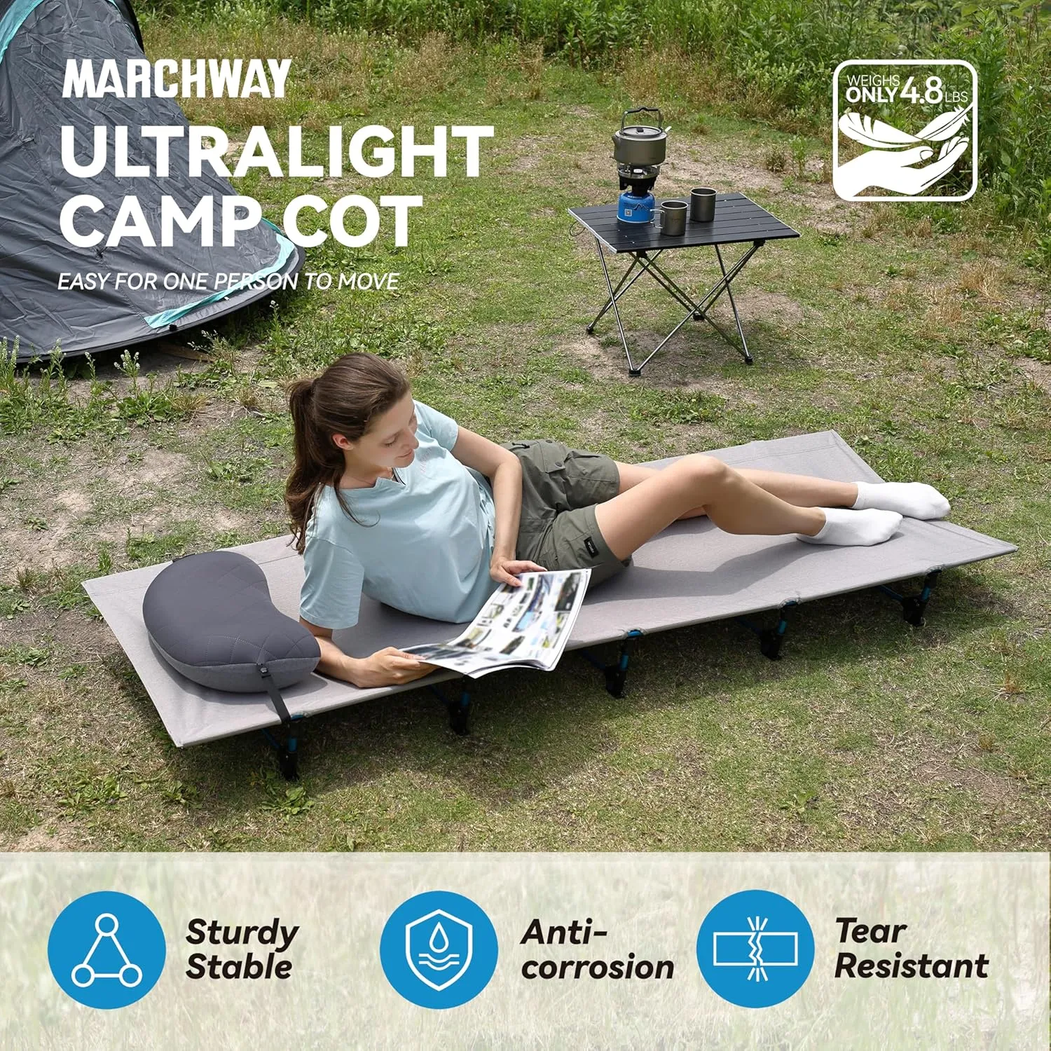 MARCHWAY Ultralight Folding Tent Camping Cot Bed, Portable Compact for Outdoor Travel, Base Camp, Hiking, Mountaineering, Lightweight Backpacking (Grey)