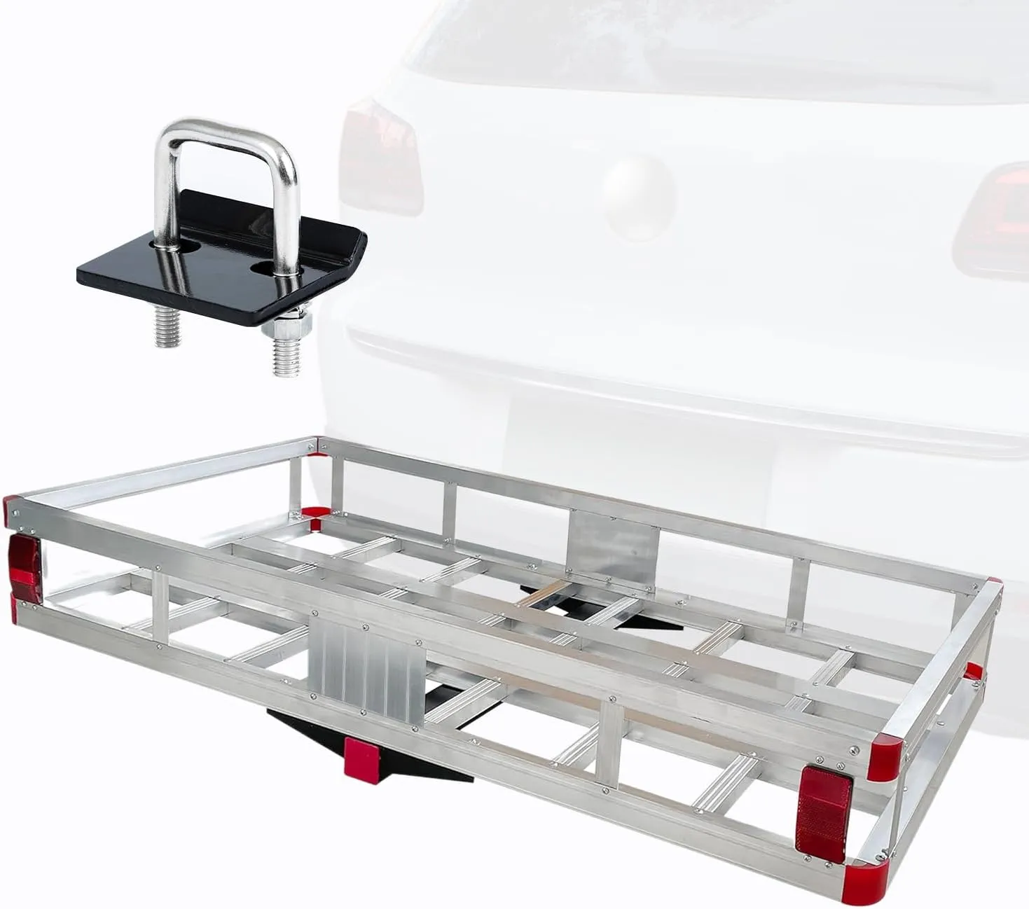 MaxxHaul Aluminum Cargo Carrier with Hitch Tightener Trailer Hitch Mount for RV Truck SUV Van Car with 2" Receiver - 500 lb. Load Cap. 47.25" x 20.25 x 6 Inner Dims. 49" x 22" x 6" Outer Dims.