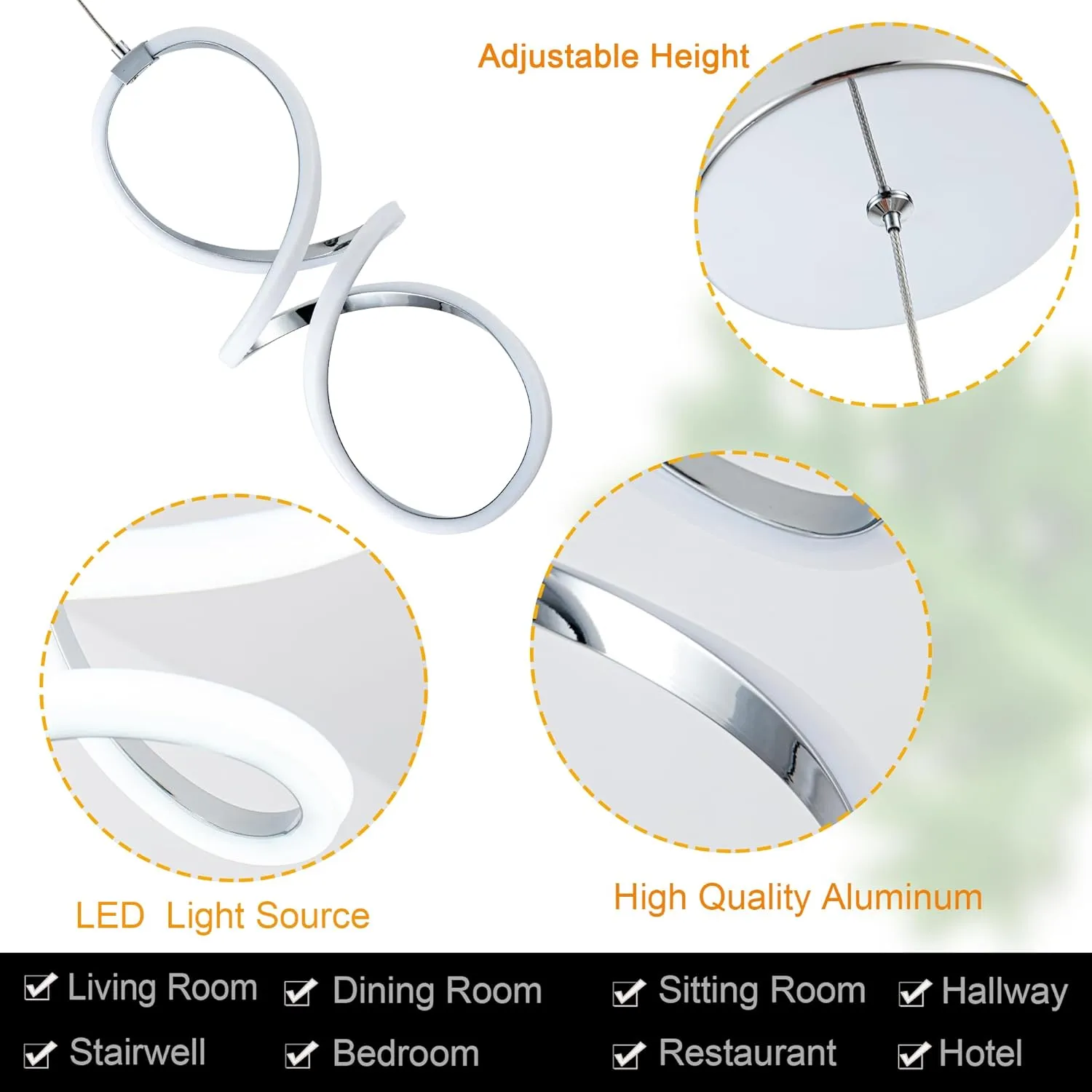 MAYNA Modern LED Pendant Light, Chrome Island Lights for Kitchen, 22W Adjustable Height Hanging Light Fixture for Kitchen Dining Room Bedroom Cafe Table, 1 Pack