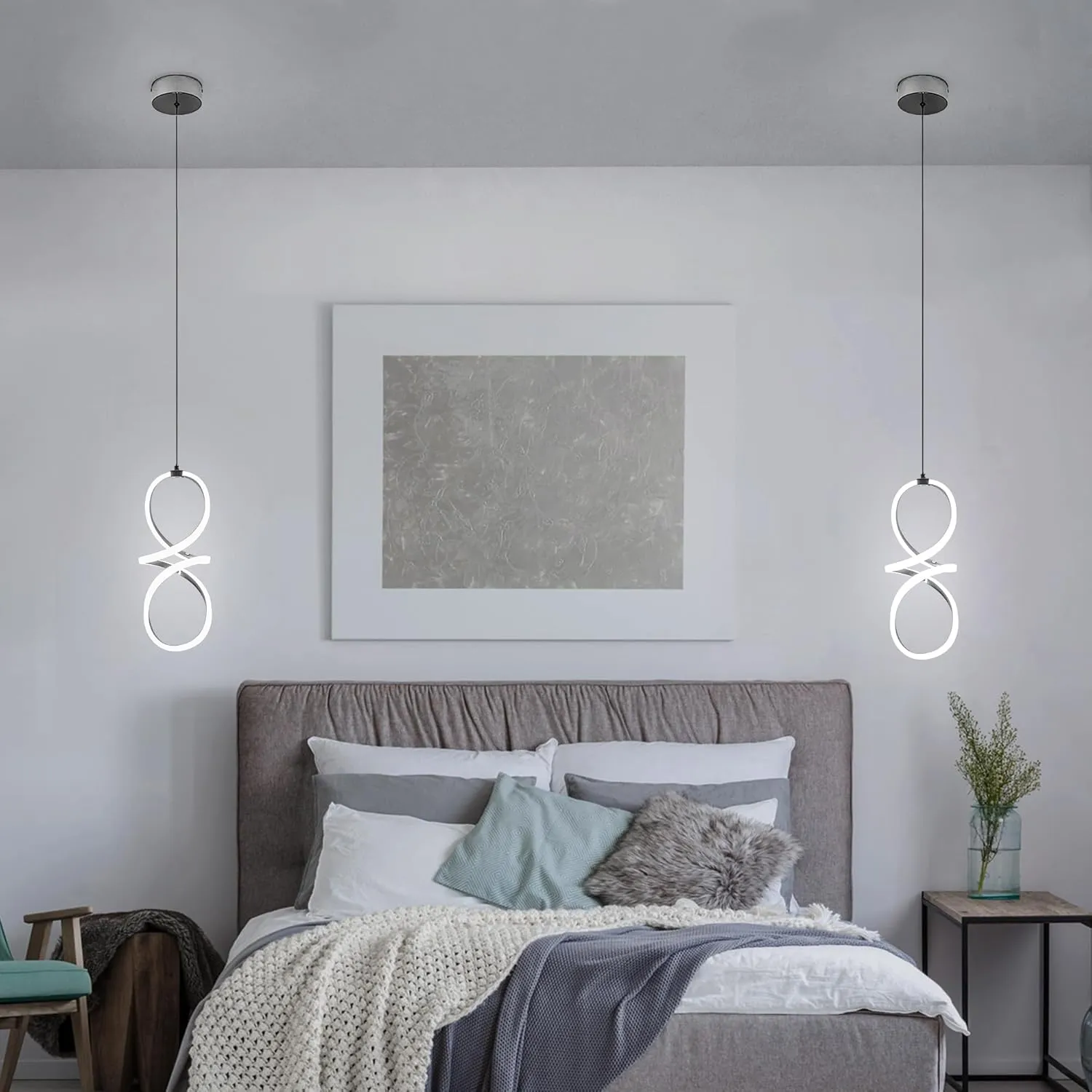 MAYNA Modern LED Pendant Light, Chrome Island Lights for Kitchen, 22W Adjustable Height Hanging Light Fixture for Kitchen Dining Room Bedroom Cafe Table, 1 Pack