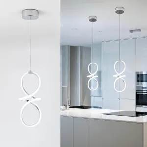 MAYNA Modern LED Pendant Light, Chrome Island Lights for Kitchen, 22W Adjustable Height Hanging Light Fixture for Kitchen Dining Room Bedroom Cafe Table, 1 Pack