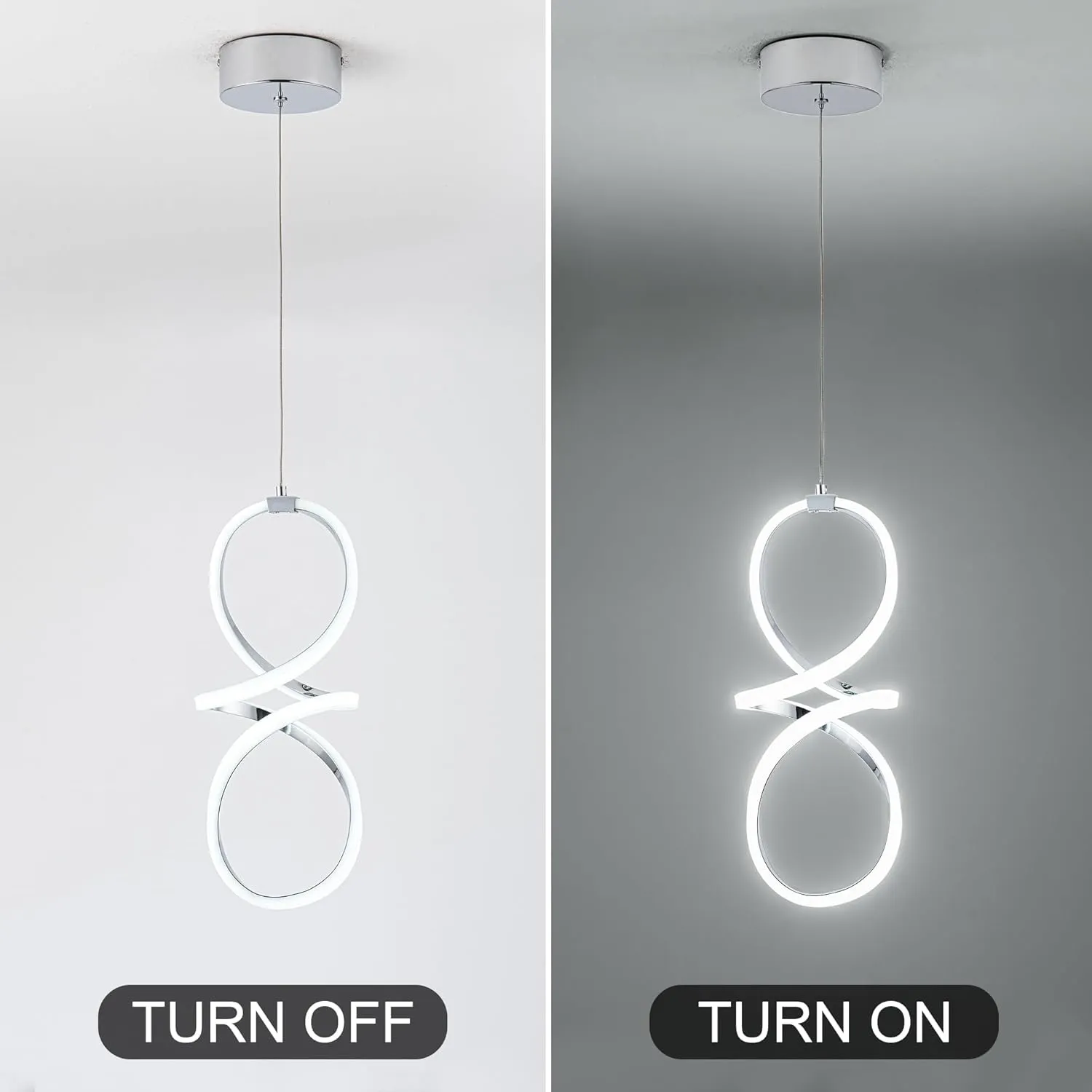 MAYNA Modern LED Pendant Light, Chrome Island Lights for Kitchen, 22W Adjustable Height Hanging Light Fixture for Kitchen Dining Room Bedroom Cafe Table, 1 Pack