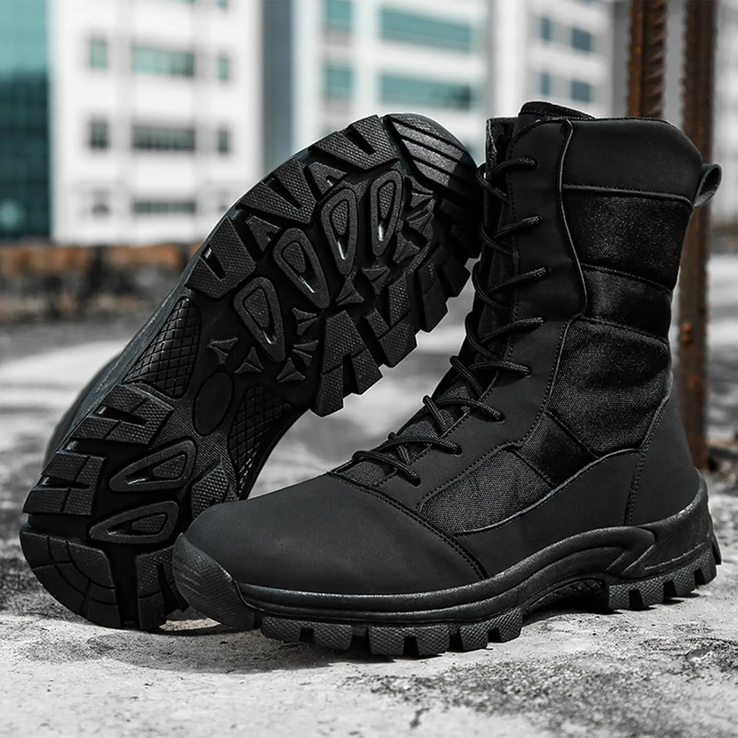 Men's Waterproof Hiking Boots Platform Round toe Lace-up Non-slip Camping Trail High Combat Boots Outdoor Desert Boots