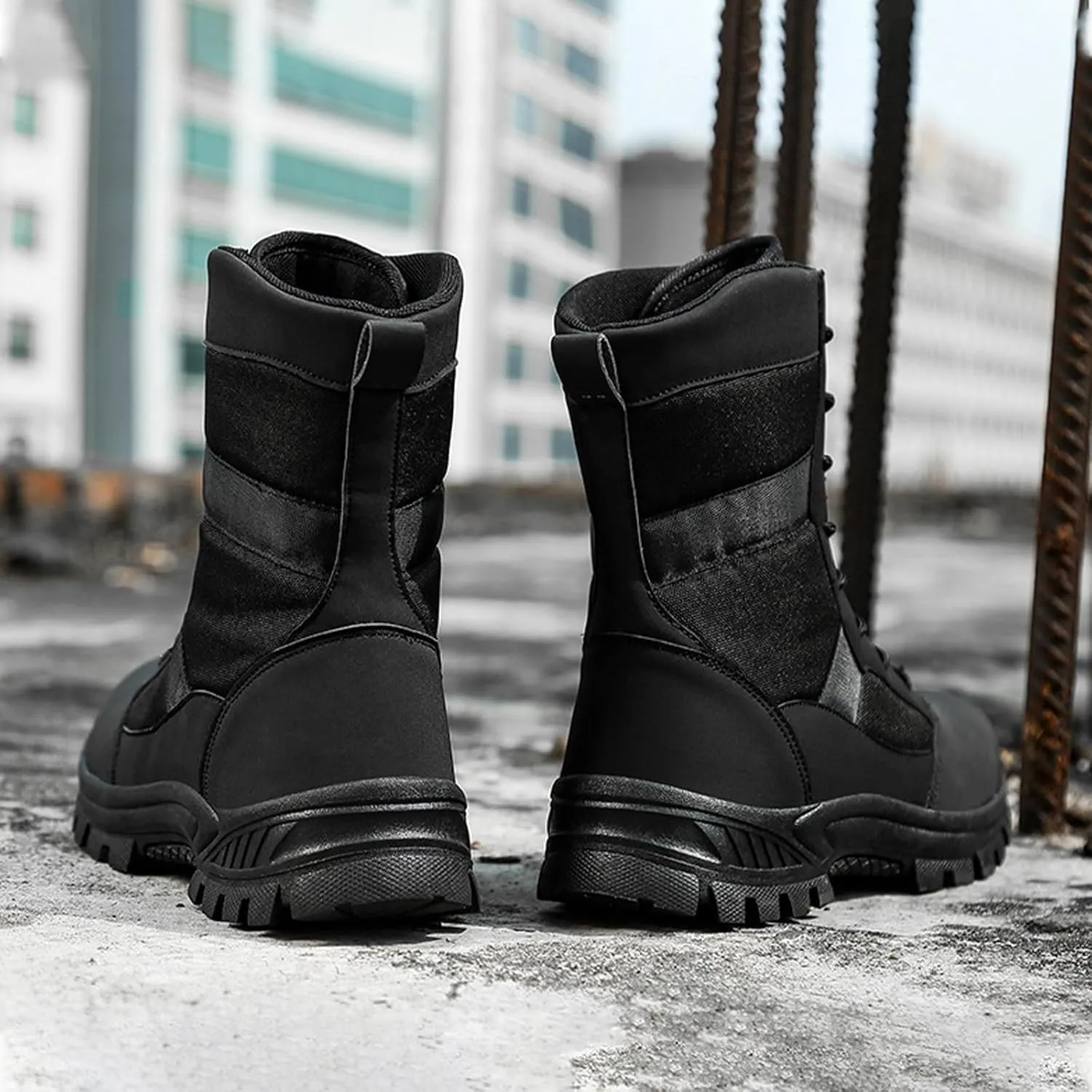 Men's Waterproof Hiking Boots Platform Round toe Lace-up Non-slip Camping Trail High Combat Boots Outdoor Desert Boots