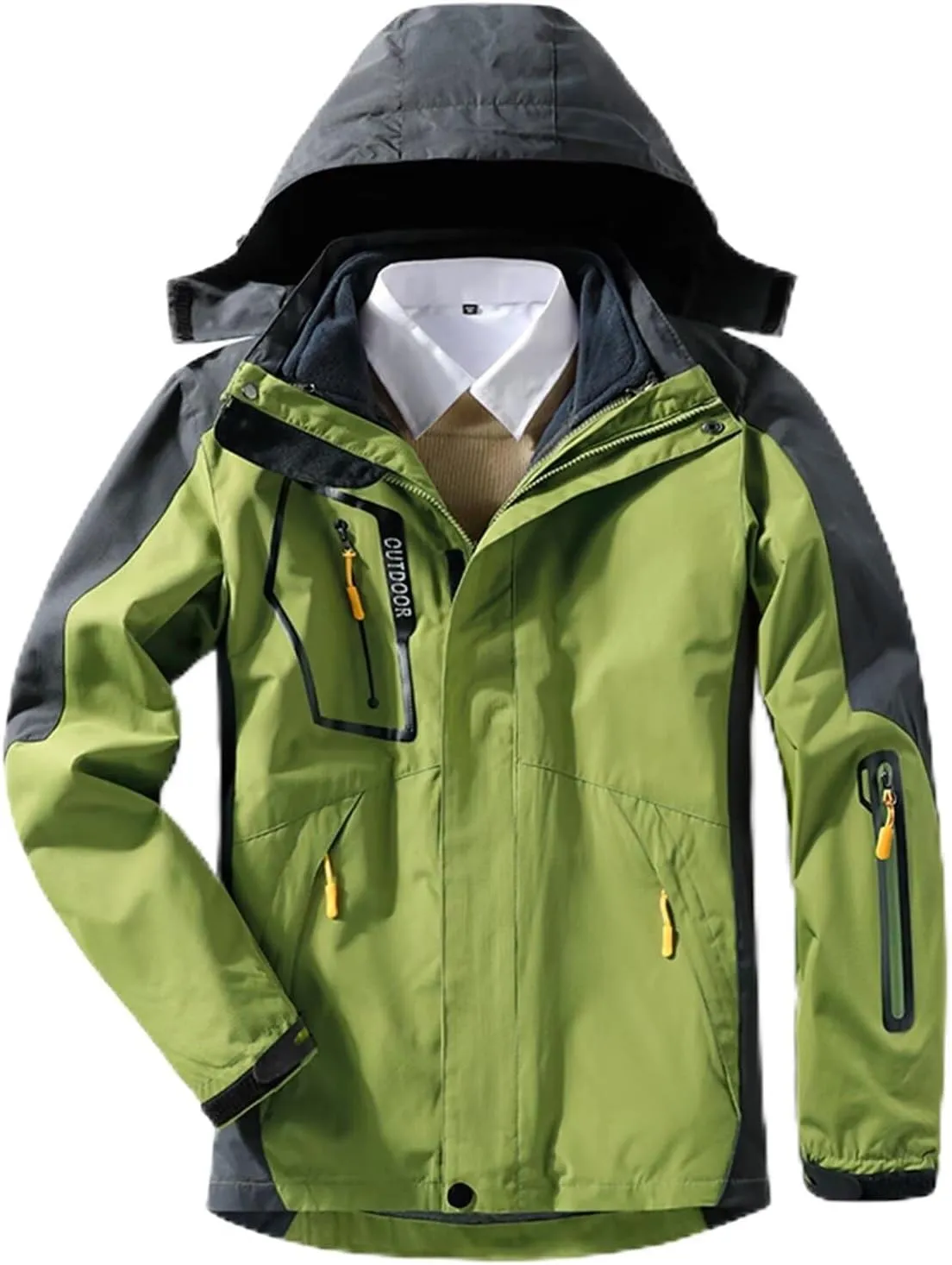 Men's Waterproof Jacket Warm Winter Snow Liner Jacket Mountaineering Windbreaker Removable Hood Raincoat