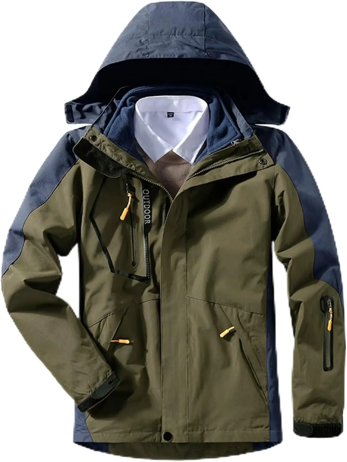 Men's Waterproof Jacket Warm Winter Snow Liner Jacket Mountaineering Windbreaker Removable Hood Raincoat