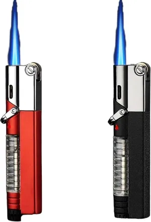 Metal Butane Fuel, 2 Pack Torch Jet Lighter Windproof with Visible Gas, Refillable, Lockable Flame, Great Gift for Men, Women(Multi-colored2)