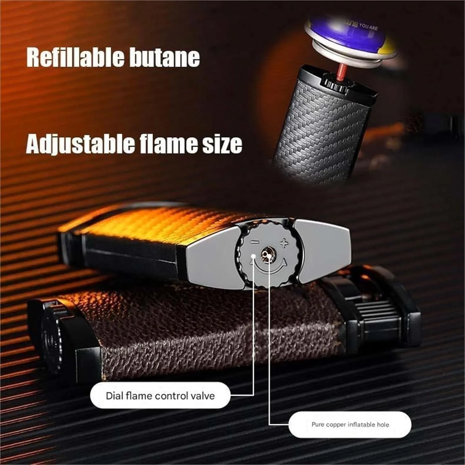 Metal Jet Torch Butane Lighter, Gas Refillable, Windproof Lighter, Dual Flame Lighter, Convenient Lighter for Indoor and Outdoor Use (Fuel Not Included)(Brown)