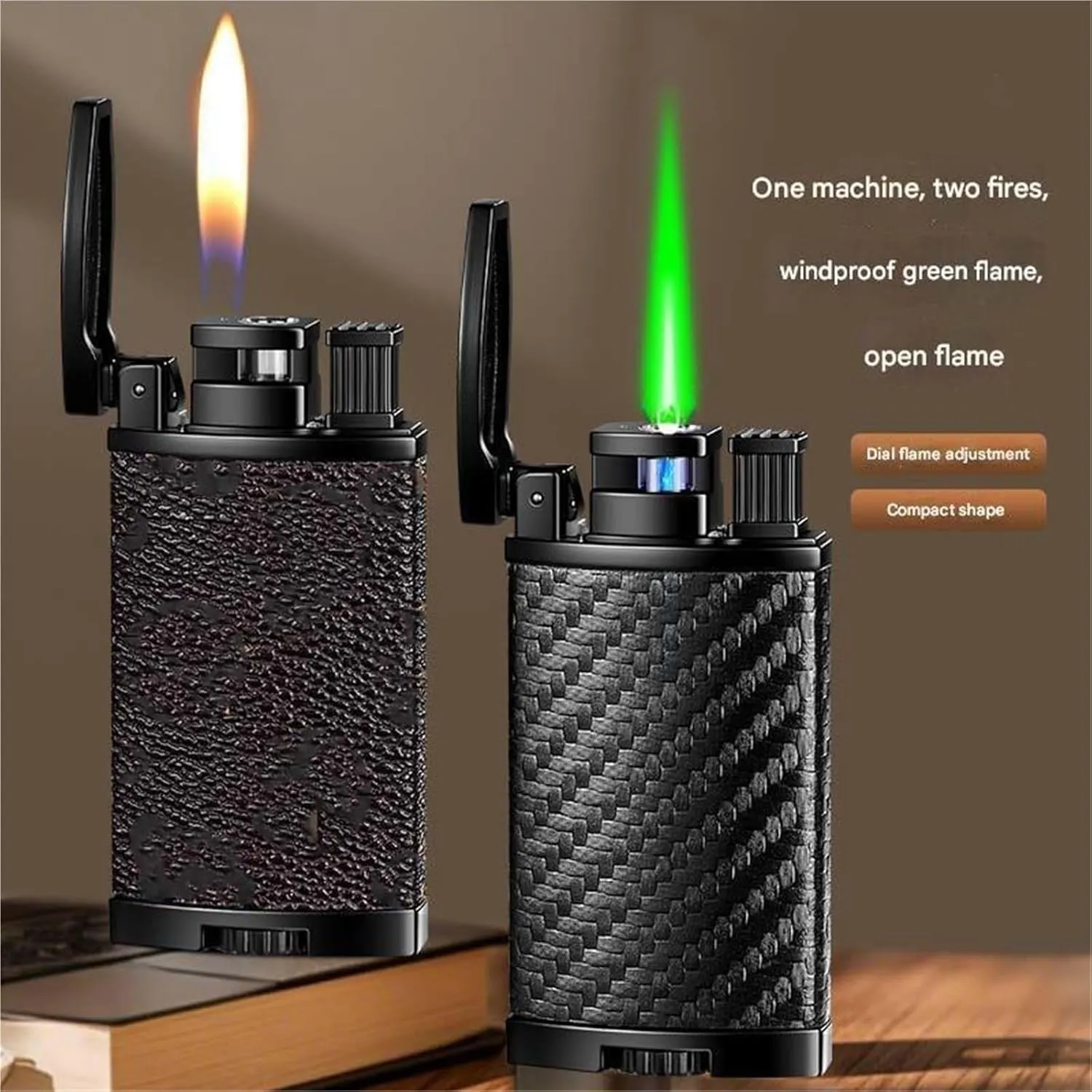 Metal Jet Torch Butane Lighter, Gas Refillable, Windproof Lighter, Dual Flame Lighter, Convenient Lighter for Indoor and Outdoor Use (Fuel Not Included)(Brown)