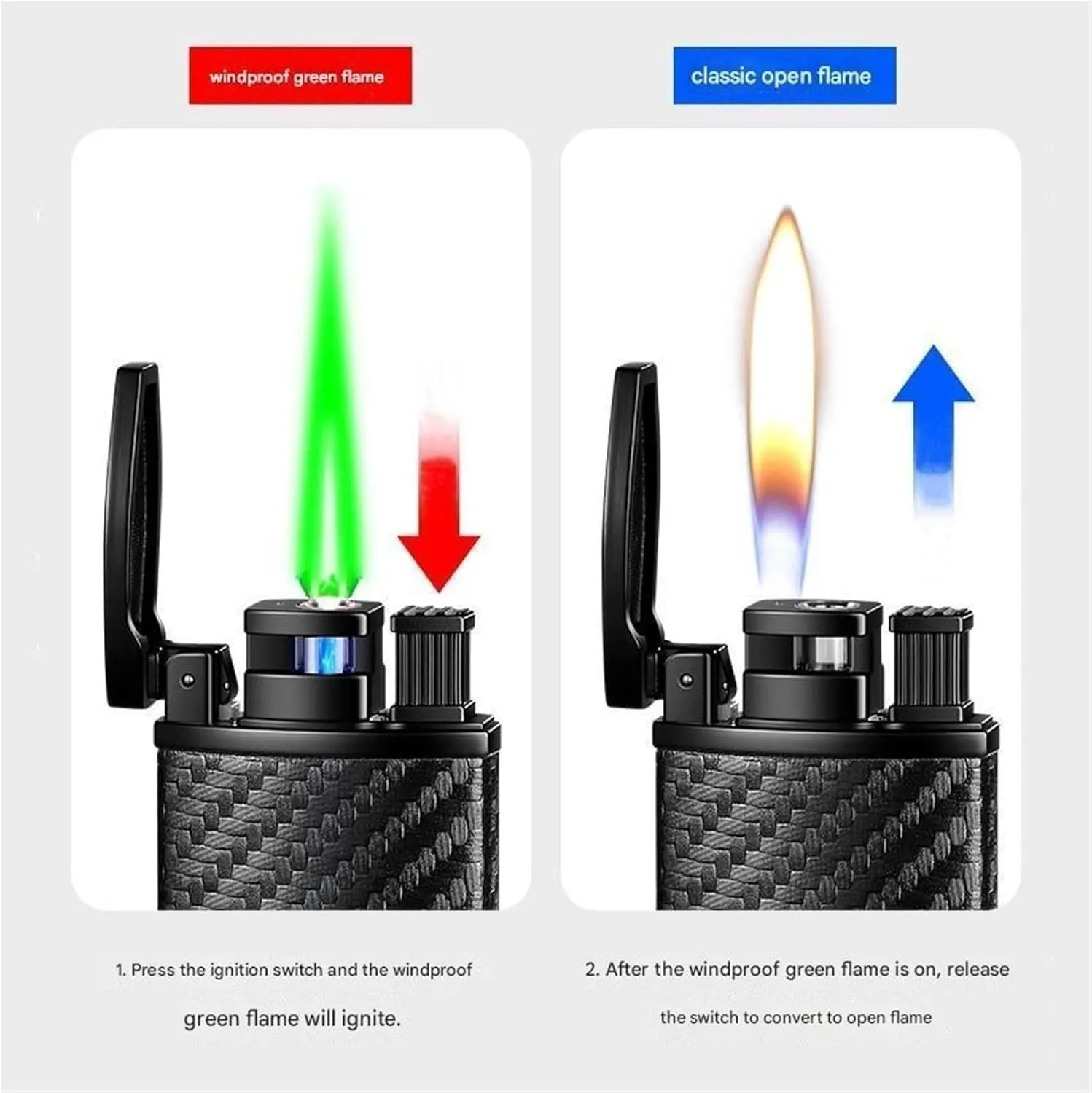 Metal Jet Torch Butane Lighter, Gas Refillable, Windproof Lighter, Dual Flame Lighter, Convenient Lighter for Indoor and Outdoor Use (Fuel Not Included)(Brown)