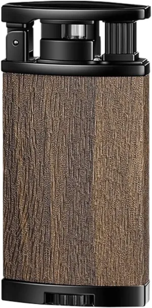 Metal Jet Torch Butane Lighter, Gas Refillable, Windproof Lighter, Dual Flame Lighter, Convenient Lighter for Indoor and Outdoor Use (Fuel Not Included)(Brown)