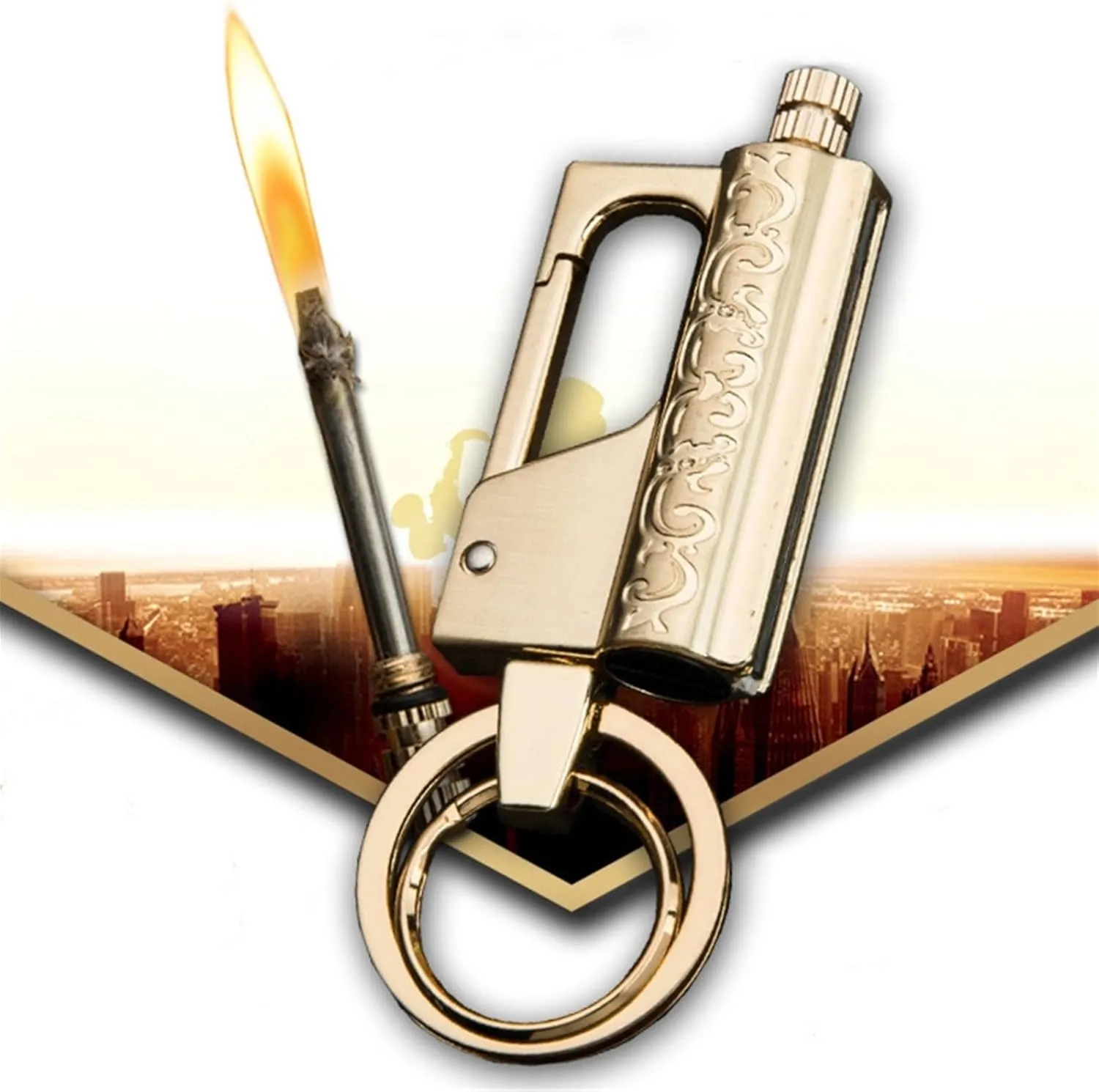 Metal Match Keychain Lighter, Waterproof and Portable, Outdoor Hiking and Camping Metal Lighter, Reusable Kerosene Lighter(C)