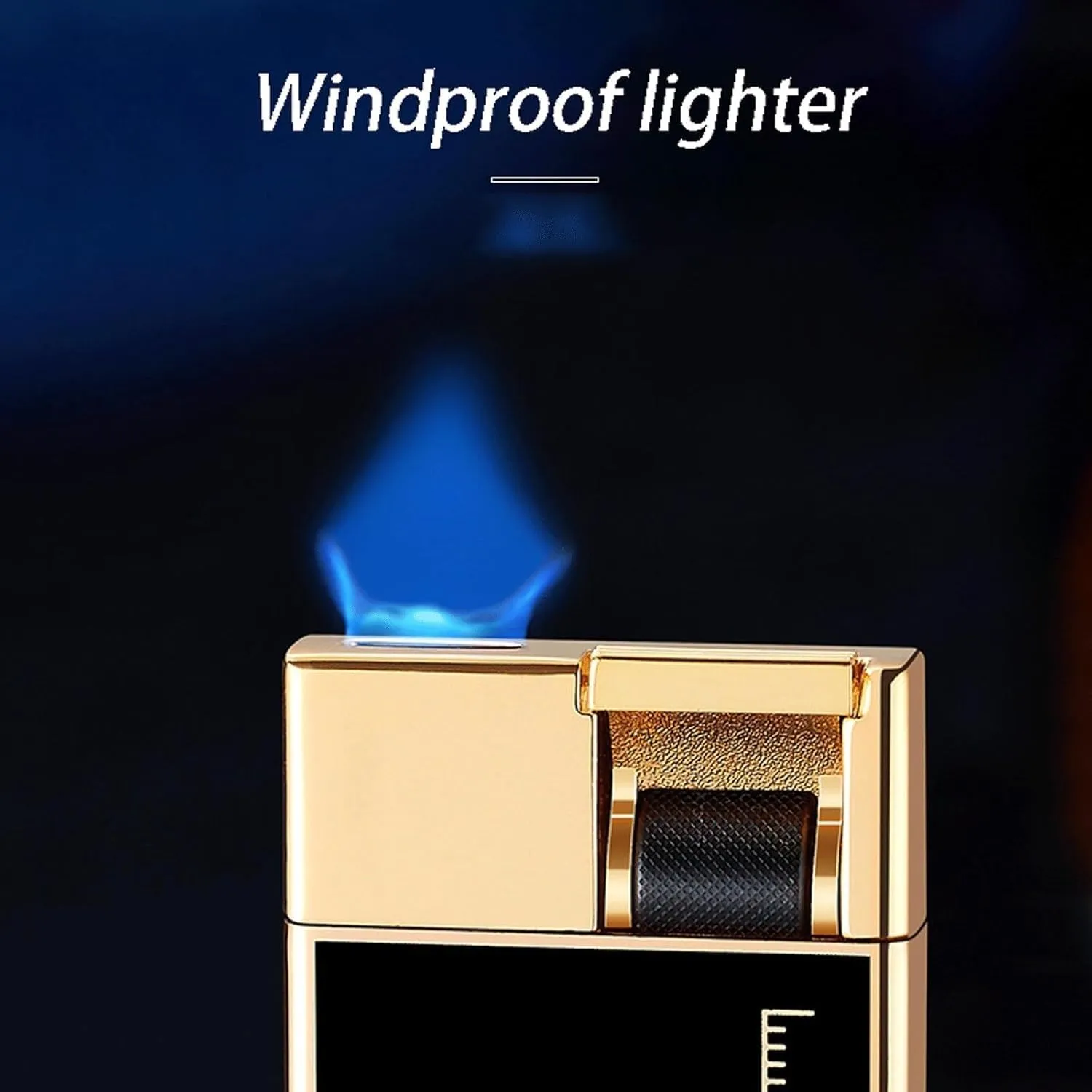 Metal Straight Flame Torch Lighter Refillable Transparent Visible Window Windproof Torch Butane Mini Lighter Suitable for Outdoor and Indoor(Blue)