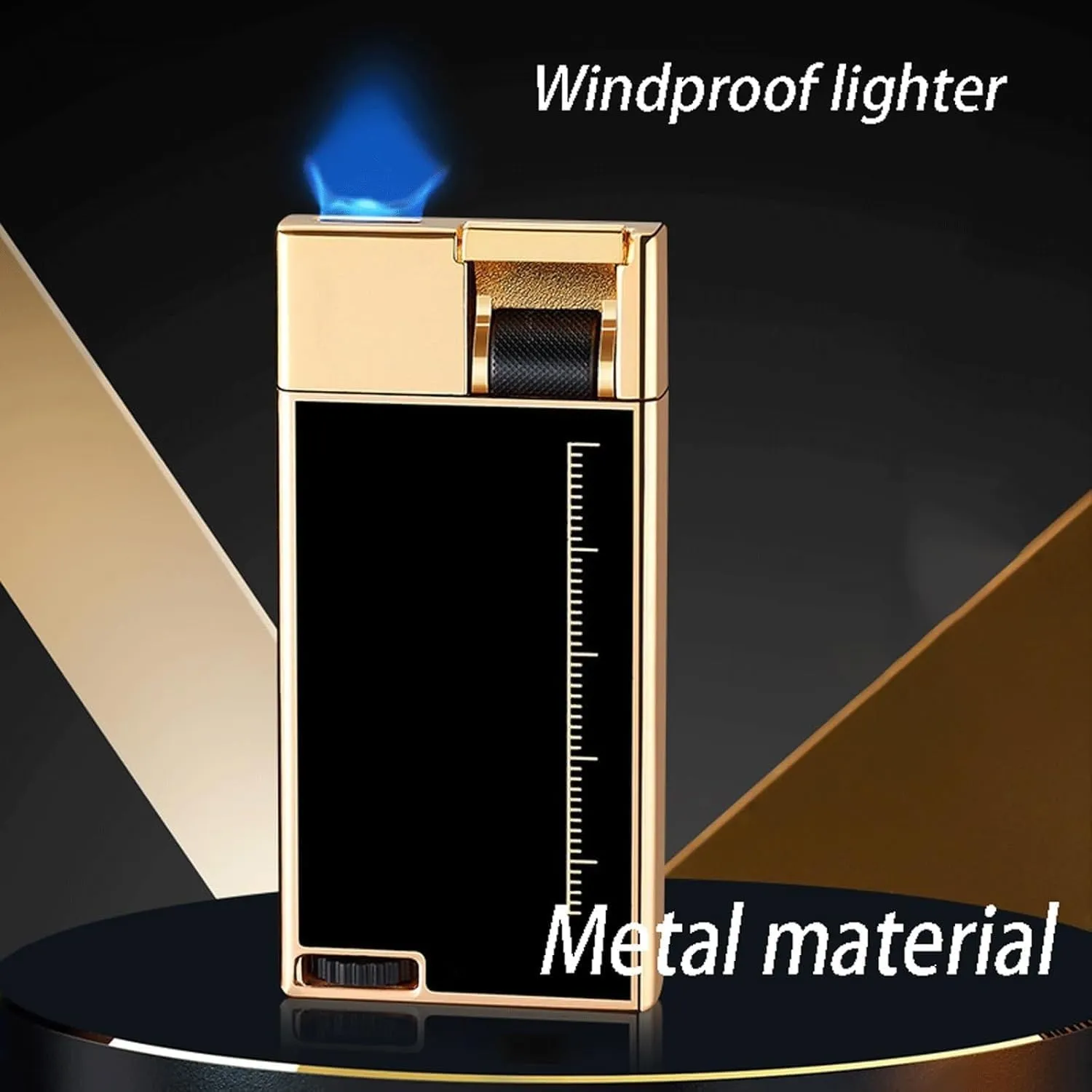 Metal Straight Flame Torch Lighter Refillable Transparent Visible Window Windproof Torch Butane Mini Lighter Suitable for Outdoor and Indoor(Blue)