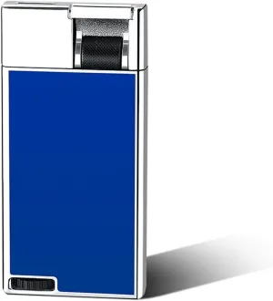 Metal Straight Flame Torch Lighter Refillable Transparent Visible Window Windproof Torch Butane Mini Lighter Suitable for Outdoor and Indoor(Blue)