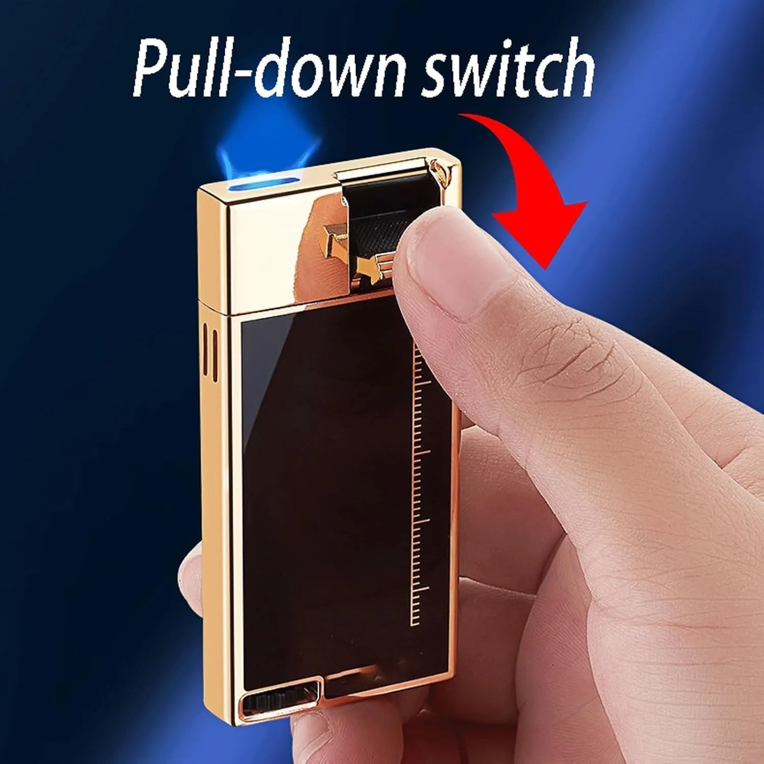 Metal Straight Flame Torch Lighter Refillable Transparent Visible Window Windproof Torch Butane Mini Lighter Suitable for Outdoor and Indoor(Blue)