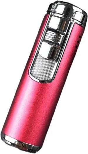 Metal Windproof Butane Lighter 4 Jet Red Flame Retro Flip Lighter with Punch Men's Gift Suitable for Kitchen Outdoor (No Butane)(Red)