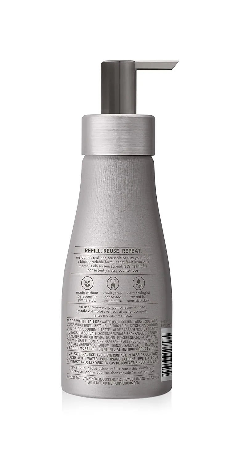 Method Foaming Hand Wash, Violet   Lavender, Reusable Silver Aluminum Bottle, Biodegradable Formula, 10 oz (Pack of 3)