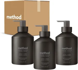Method Gel Hand Soap, Vetiver   Amber, Reusable Black Aluminum Bottle, Biodegradable Formula, 12 oz (Pack of 3)
