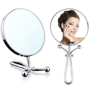 Mia Mirror 10x/1x Magnification, Double-Sided Folding Vanity Mirror, 3 in 1 Handheld   Table   Wall, Silver Polished Chrome Finish, 11.5 Inches L, for Women, Hair Stylists, Cosmetologists, Travel