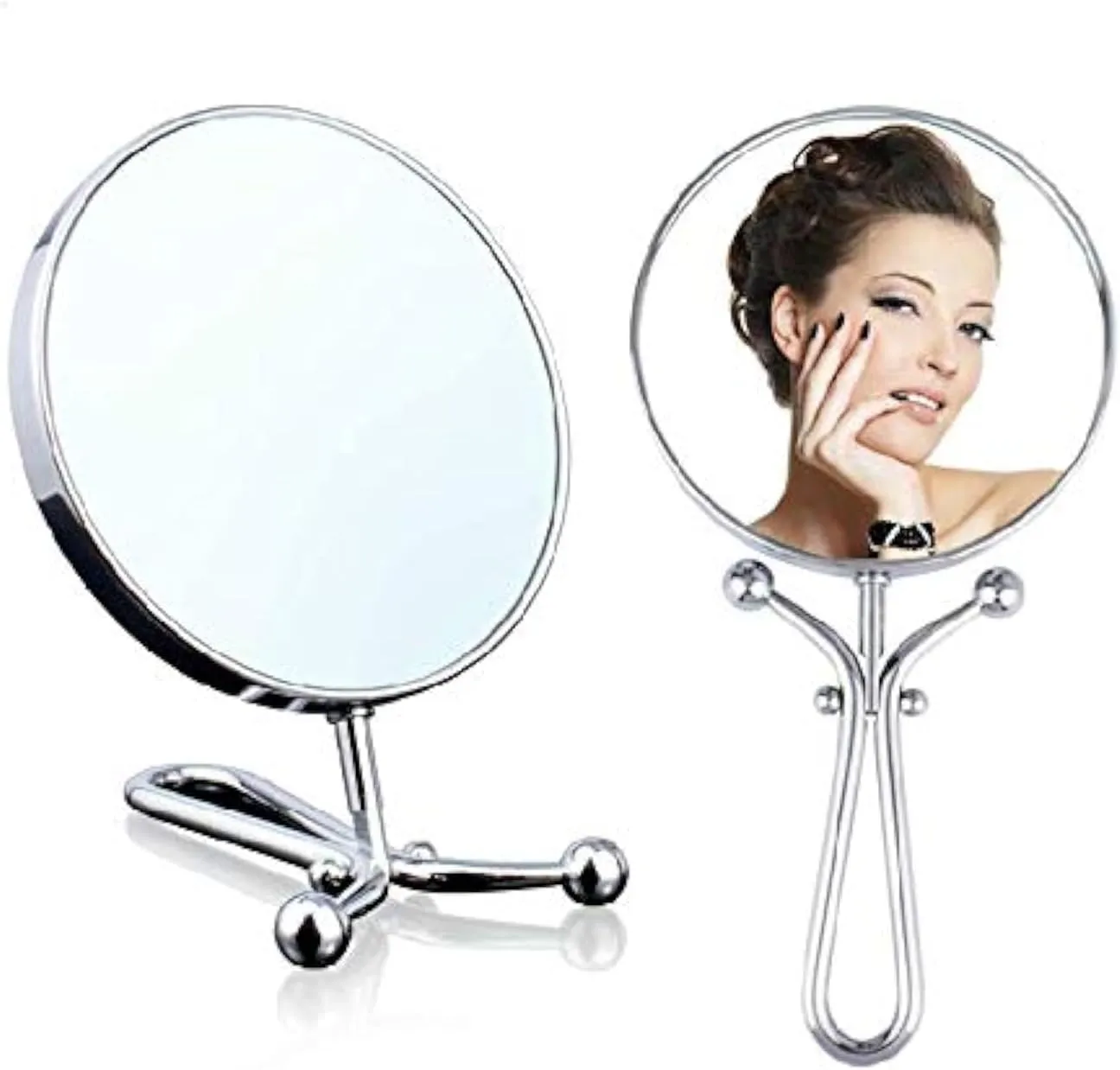 Mia Mirror 10x/1x Magnification, Double-Sided Folding Vanity Mirror, 3 in 1 Handheld   Table   Wall, Silver Polished Chrome Finish, 11.5 Inches L, for Women, Hair Stylists, Cosmetologists, Travel