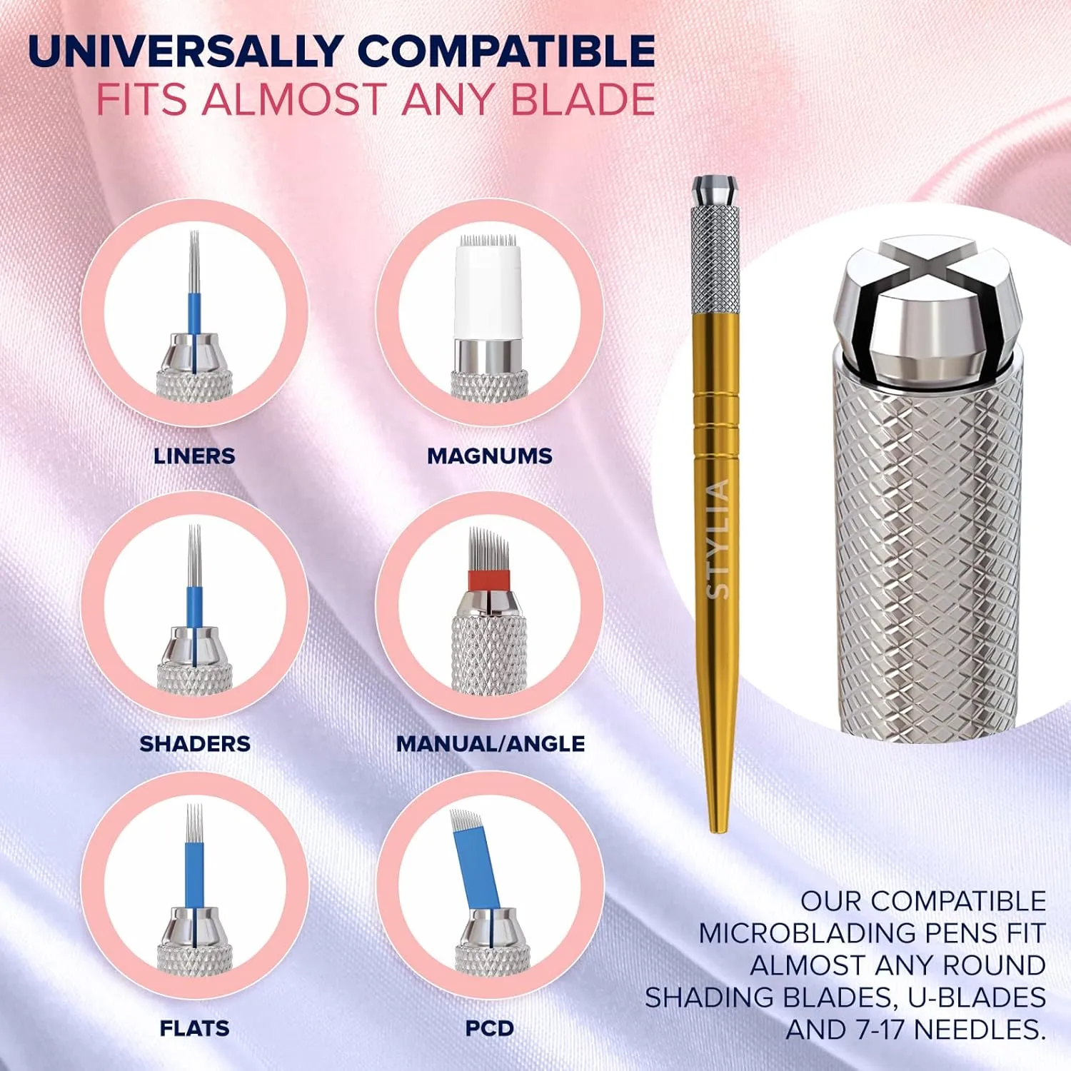 Microblading Pens Gold Light Manual Tattoo Eyebrow Pens For Permanent Makeup Supplies | Durable Aluminum Pen With Lock-Pin Tech & Ergonomic Grip | Shape Brows, Fuller & Lush