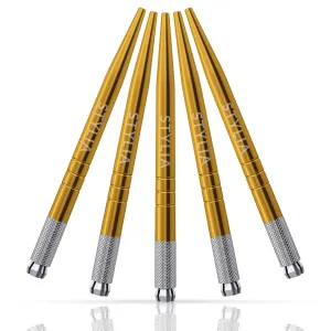 Microblading Pens Gold Light Manual Tattoo Eyebrow Pens For Permanent Makeup Supplies | Durable Aluminum Pen With Lock-Pin Tech & Ergonomic Grip | Shape Brows, Fuller & Lush